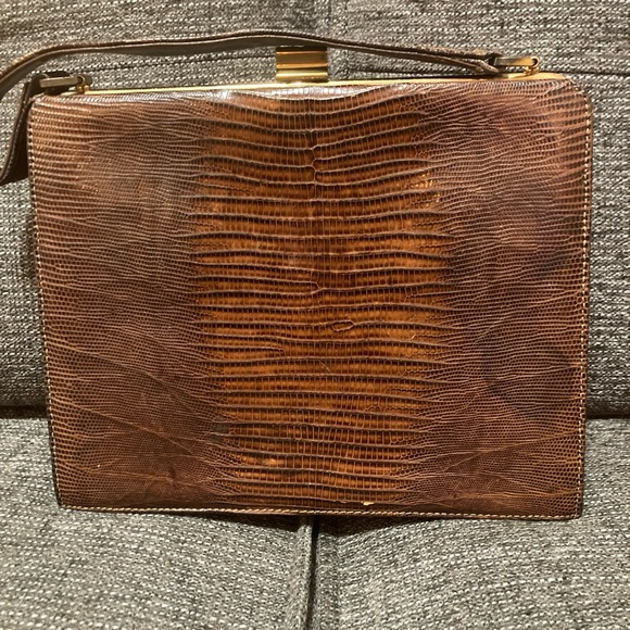 Vintage 1950’s Escort lizard skin purse. Brown with gold clasp. Rare! - Picture 3 of 7